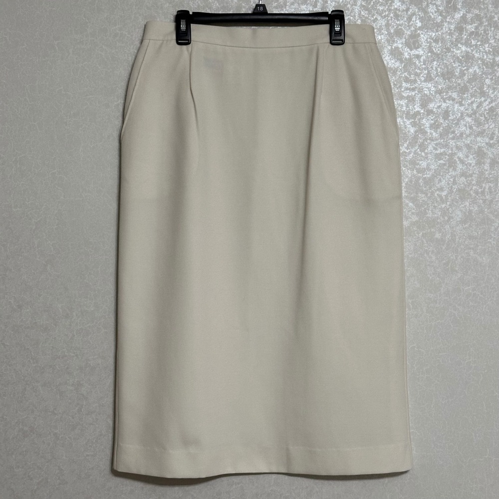 Napa Studio Pleated Midi Pencil Skirt Wool Blend Cream Minimalist Vintage 14